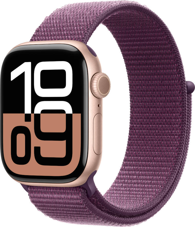 Apple Watch Series 10 GPS 42mm Rose Gold Aluminium Case with Plum Sport Loop