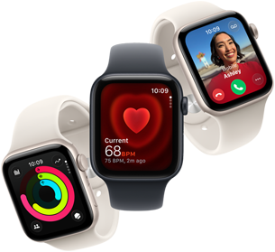 Three Apple Watch SE 3 devices floating next to each other