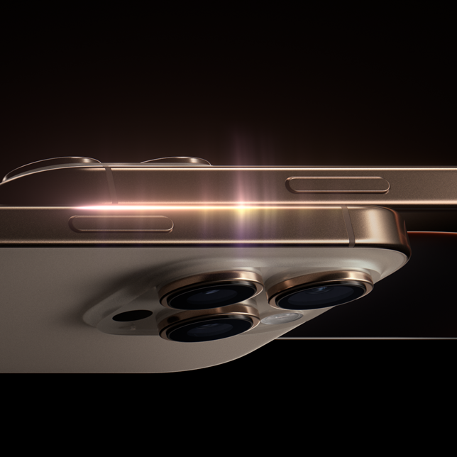 Two iPhone 16 Pro models,side exterior,side button,raised Pro camera system