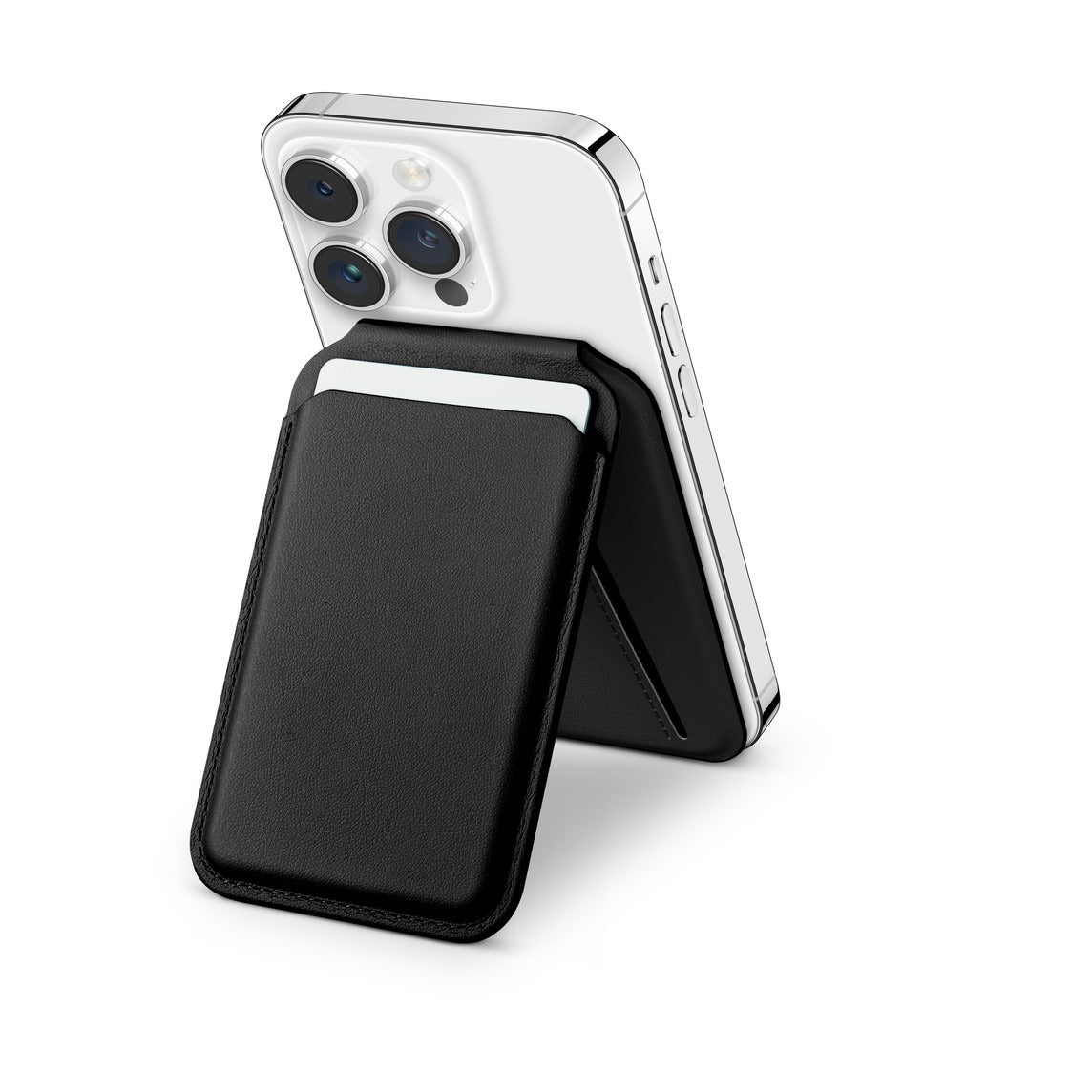 Vegan Leather Magnetic Wallet Stand - Black