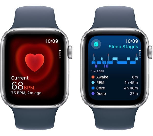 Apple Watch SE - 44mm - Silver with Storm Blue Sport Band (S/M)