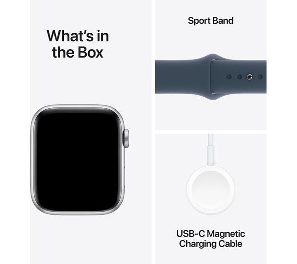 Apple Watch SE - 44mm - Silver with Storm Blue Sport Band (S/M)