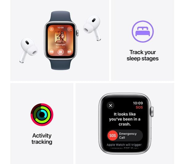 Apple Watch SE - 44mm - Silver with Storm Blue Sport Band (S/M)