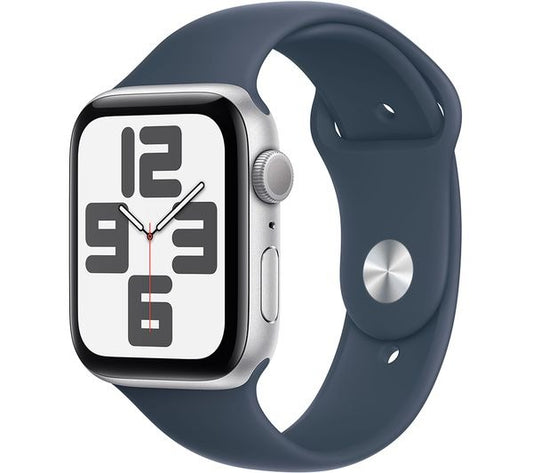 Apple Watch SE - 44mm - Silver with Storm Blue Sport Band (S/M)