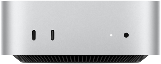 Front view of silver Mac mini showing front ports