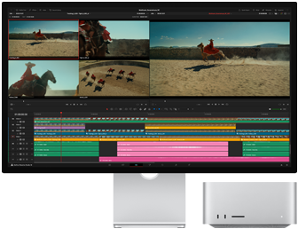 A movie being edited using Mac Studio and Studio Display