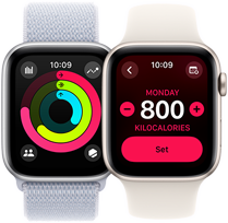 Activity ring tracking and calorie goals on two Apple Watch SE devices