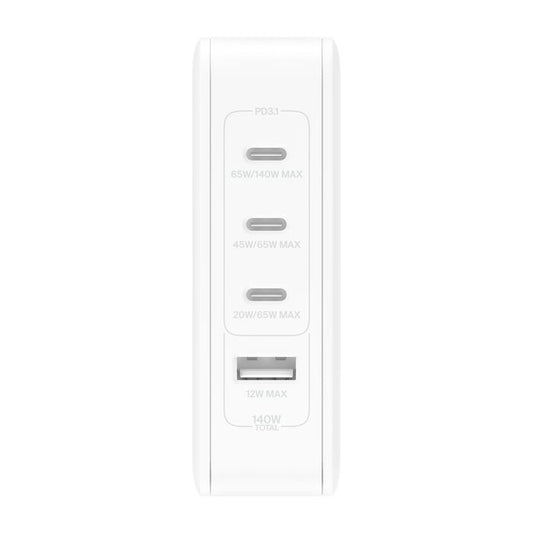 BOOST CHARGE™ 140w USB GaN 4-ports Wall Charger with UK, EU, US plug tips, White