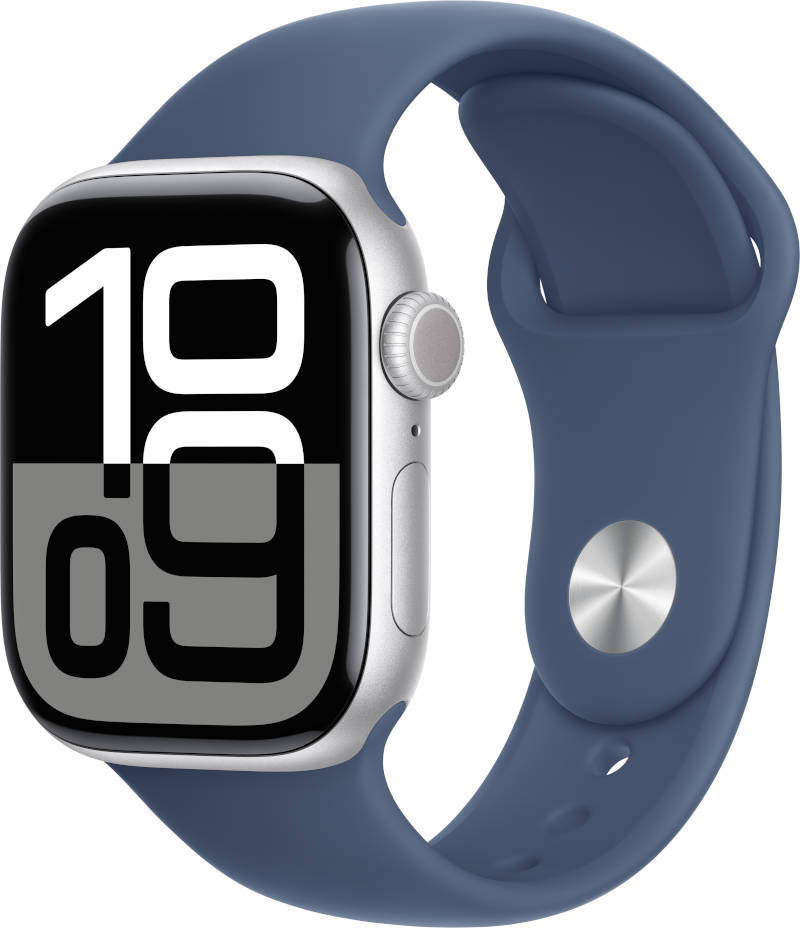 Apple Watch Series 10 GPS 42mm Silver Aluminium Case with Denim Sport Band - S/M