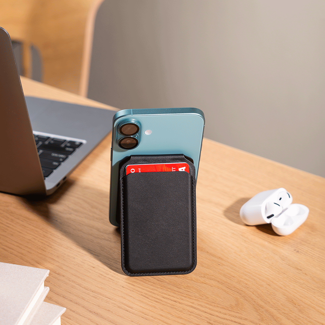 Vegan Leather Magnetic Wallet Stand - Blue