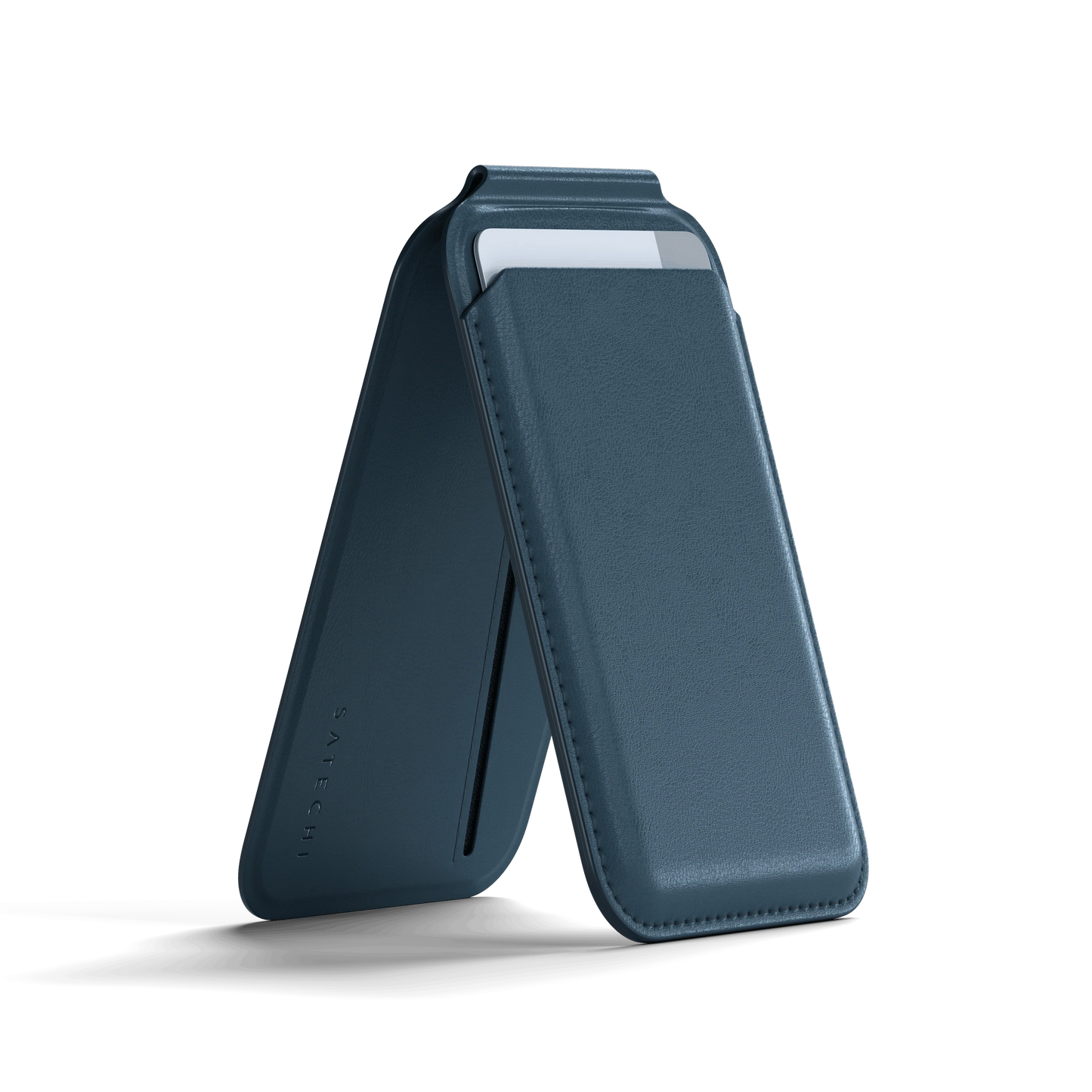 Vegan Leather Magnetic Wallet Stand - Blue