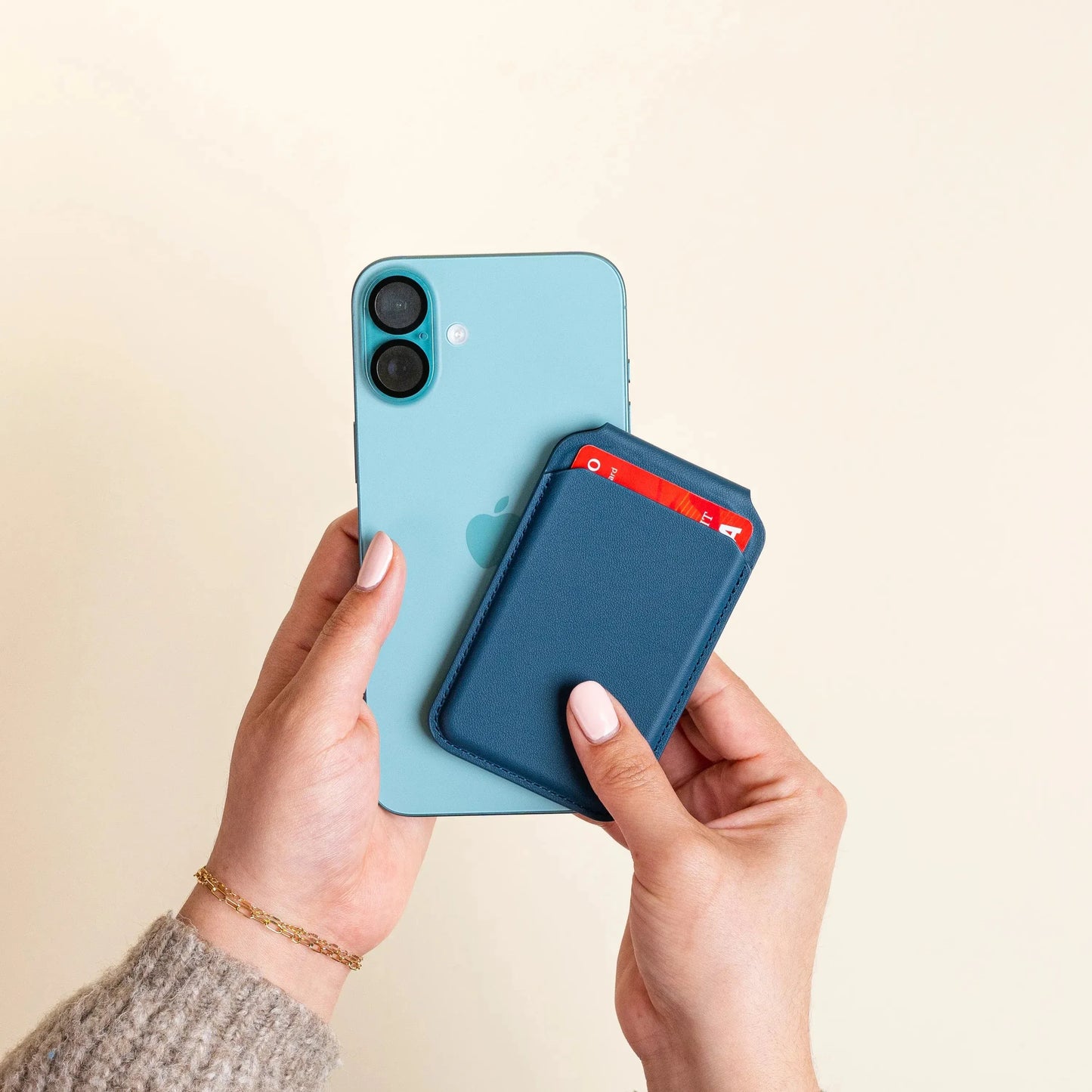 Vegan Leather Magnetic Wallet Stand - Blue